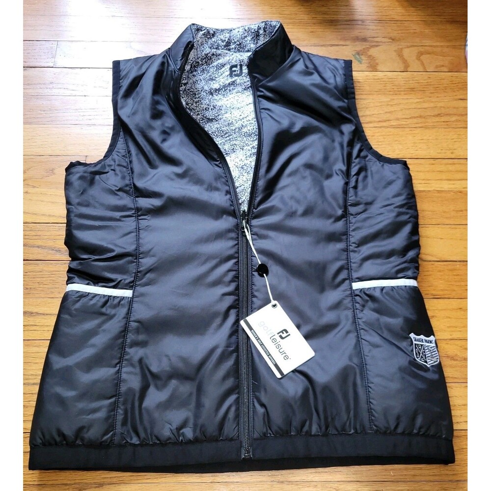 new FOOTJOY Womens Golf Vest Size Reversible Medium Black White Zip Light Jacket